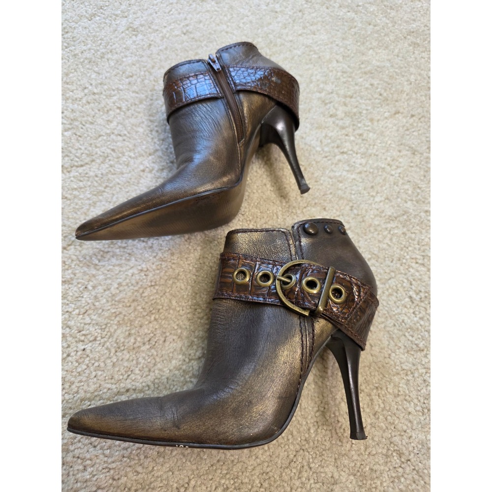 Carlos by Carlos Santana Bronze Metallic Leather Buckle‎ Ankle Boots Pointed Toe - Picture 4 of 14